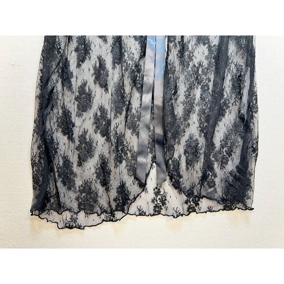 Smart & Sexy Sheer Robe Lingerie Womens L Black Floral Lace Sleepwear Tie Front - Picture 3 of 12